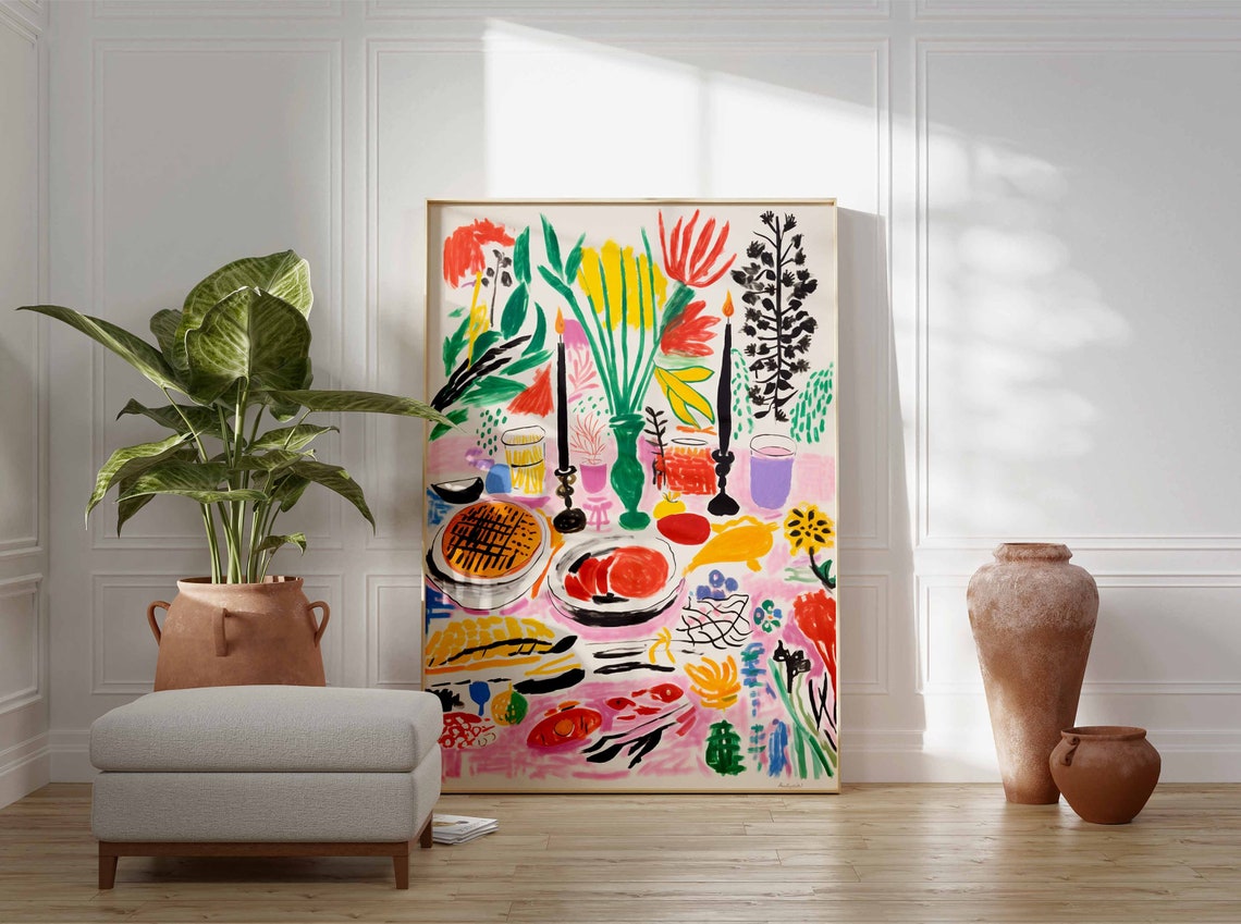 Colorful Abstract Dinner Table Still Life Candles Food Poster - Image 3