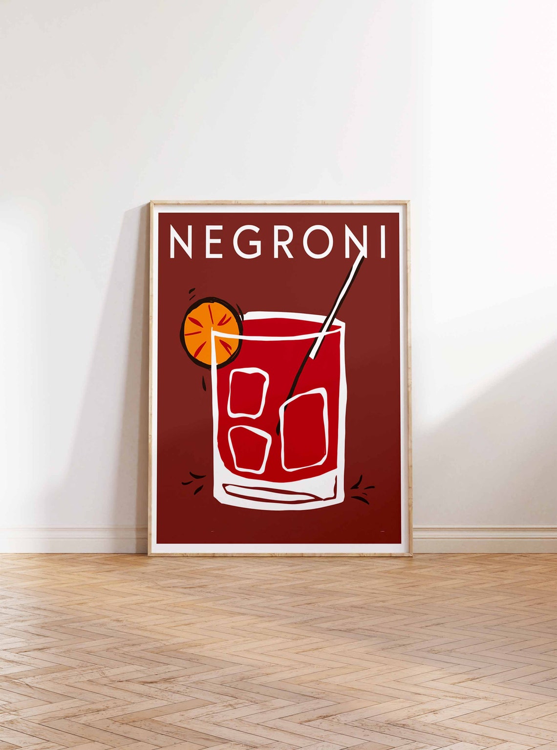 Negroni Cocktail Rocks Glass Orange Slice Burgundy Bar Wall Art - Image 2