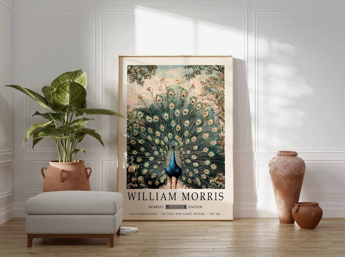 William Morris Peacock with Fanned Tail Botanical Art Poster - Image 3