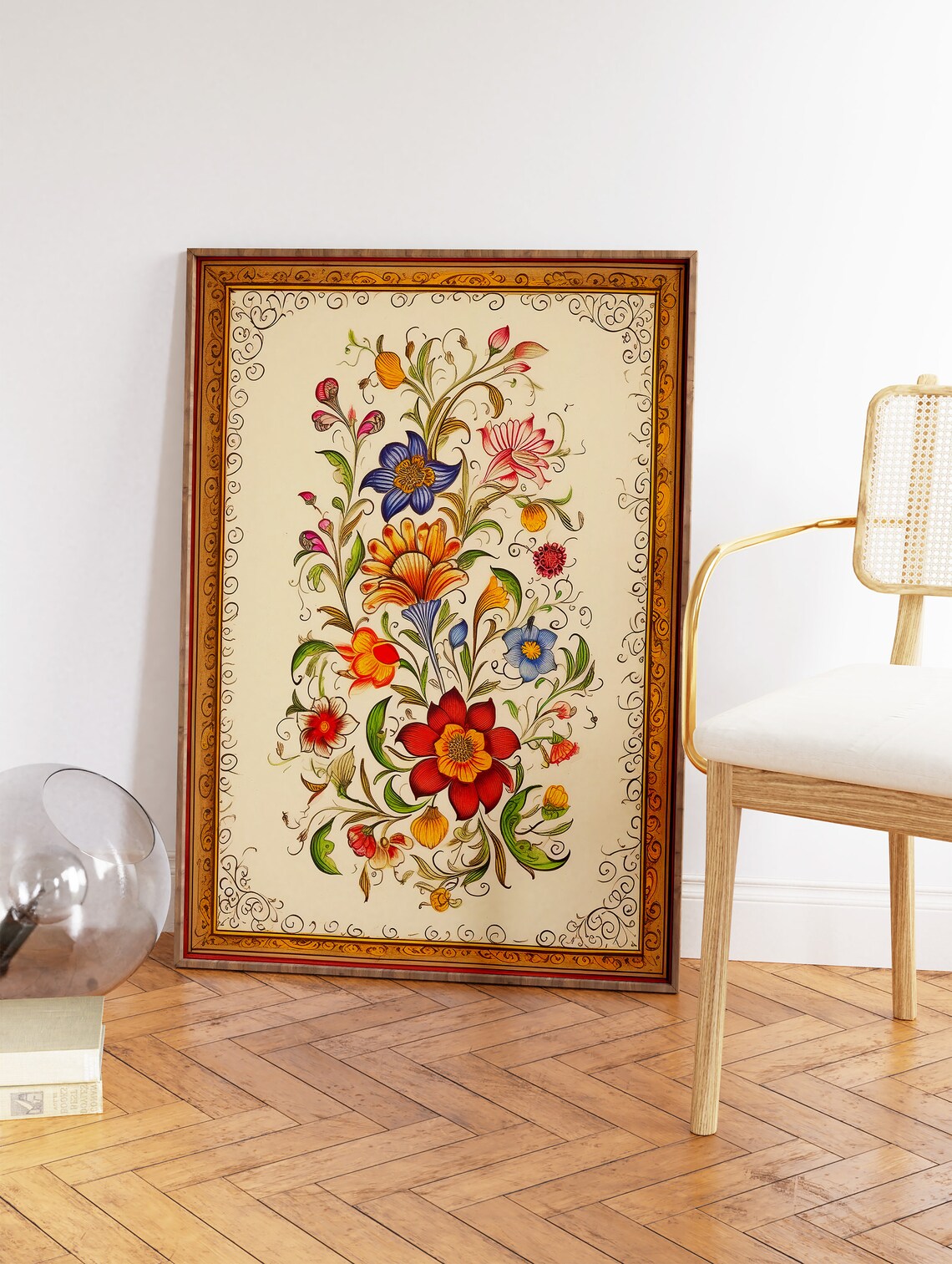 Indian Floral Bouquet Print with Ornate Border Vintage Botanical Art - Image 2