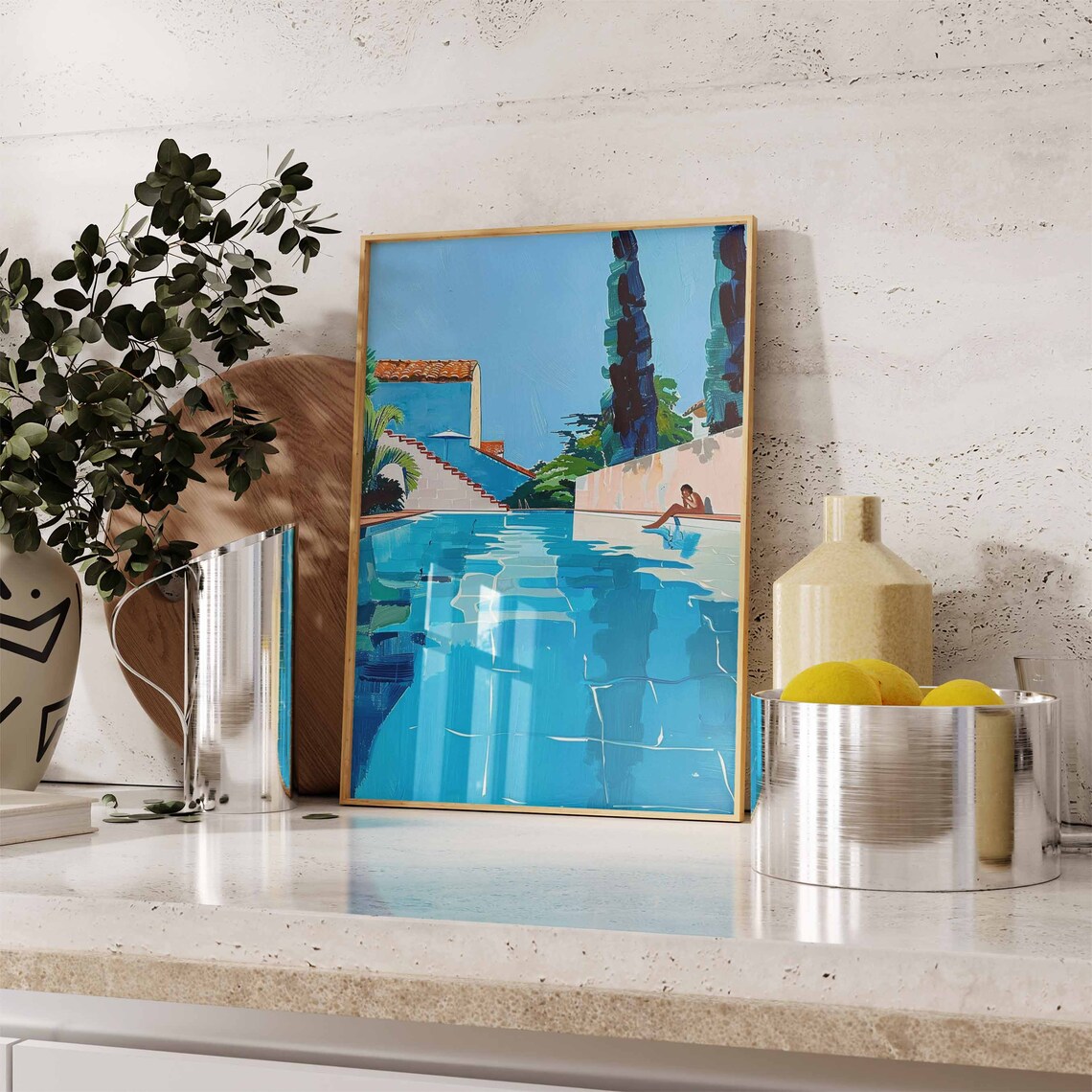 Woman by the Pool Mediterranean Villa Turquoise Water Poster - Image 3