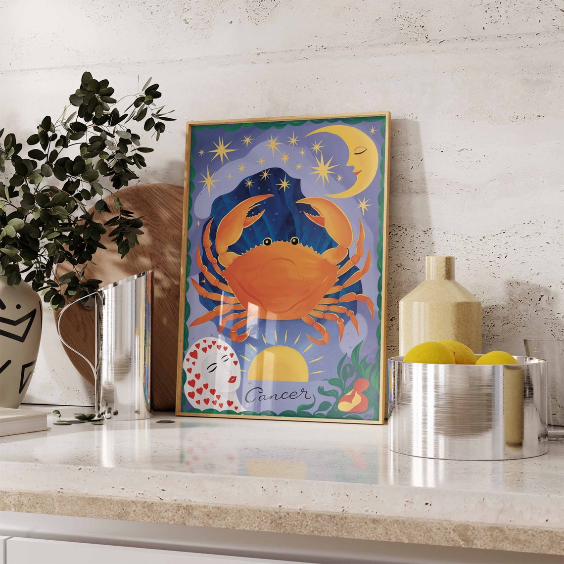 Cancer Zodiac Crab Starry Night Moon Sun Hearts Celestial Poster - Image 3