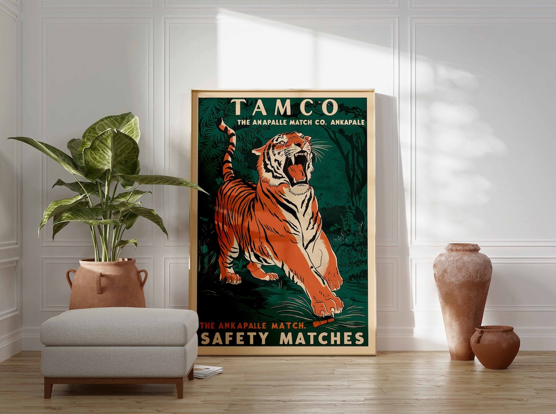 Tamco Roaring Tiger Vintage Indian Safety Matches Art Poster - Image 3