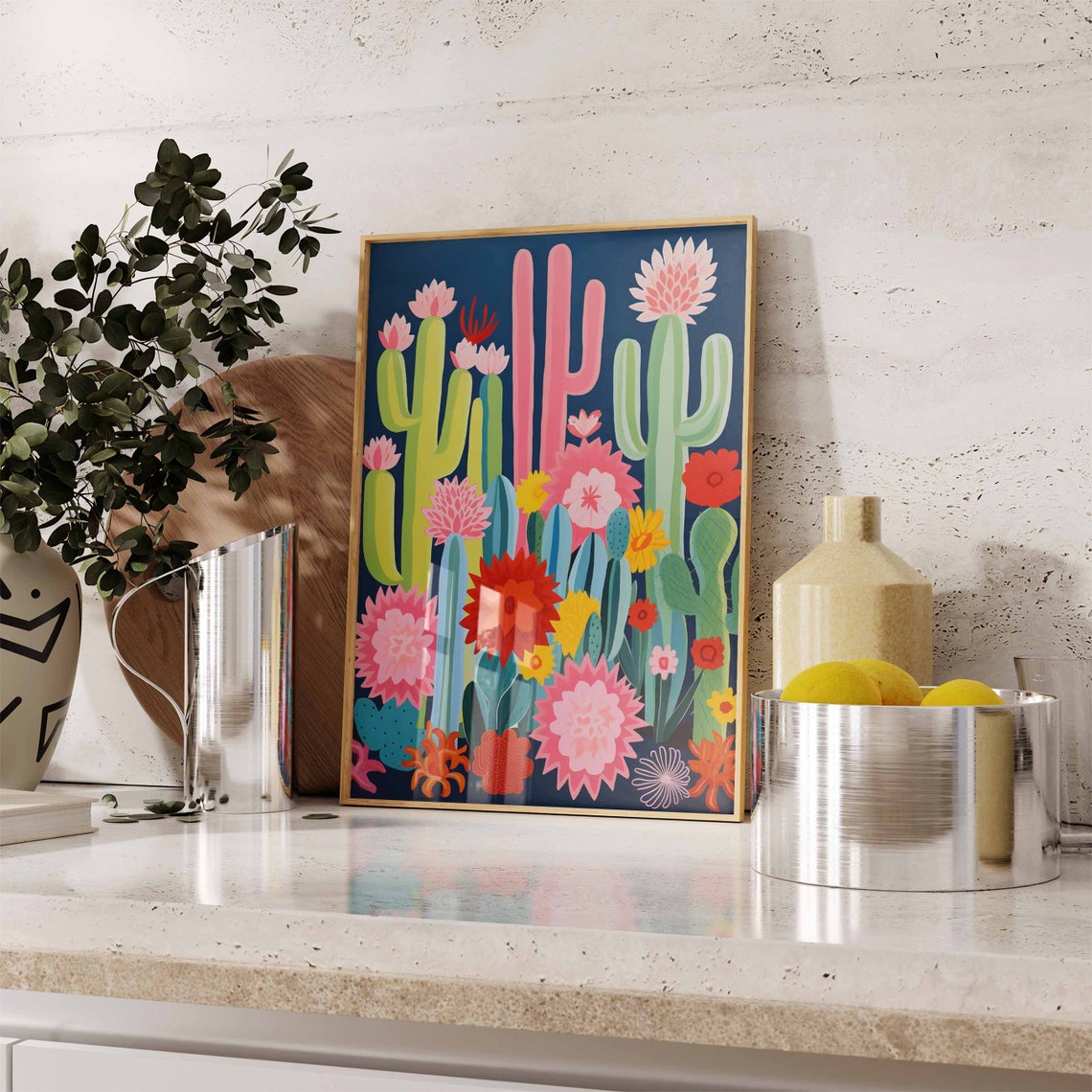 Colorful Cactus Flower Illustration Poster With Modern Desert Art - Image 3