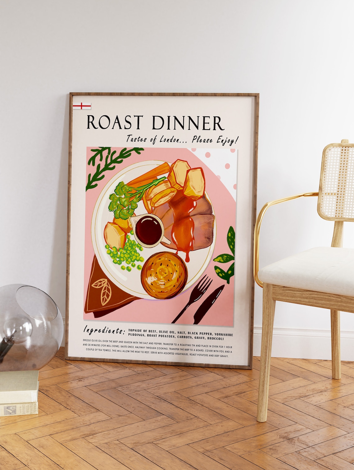 English Roast Dinner Retro Print, Kitchen Decor - Image 3