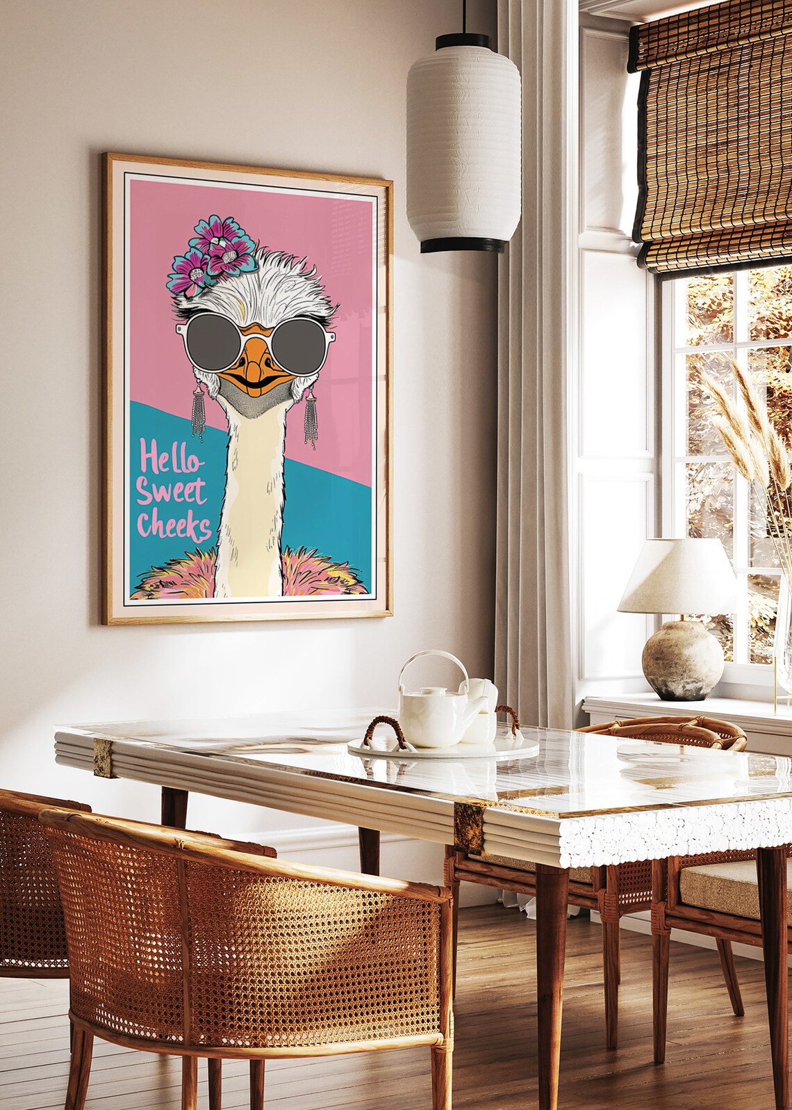 Hello Sweet Cheeks Funny Ostrich In Sunglasses Floral Poster - Image 2