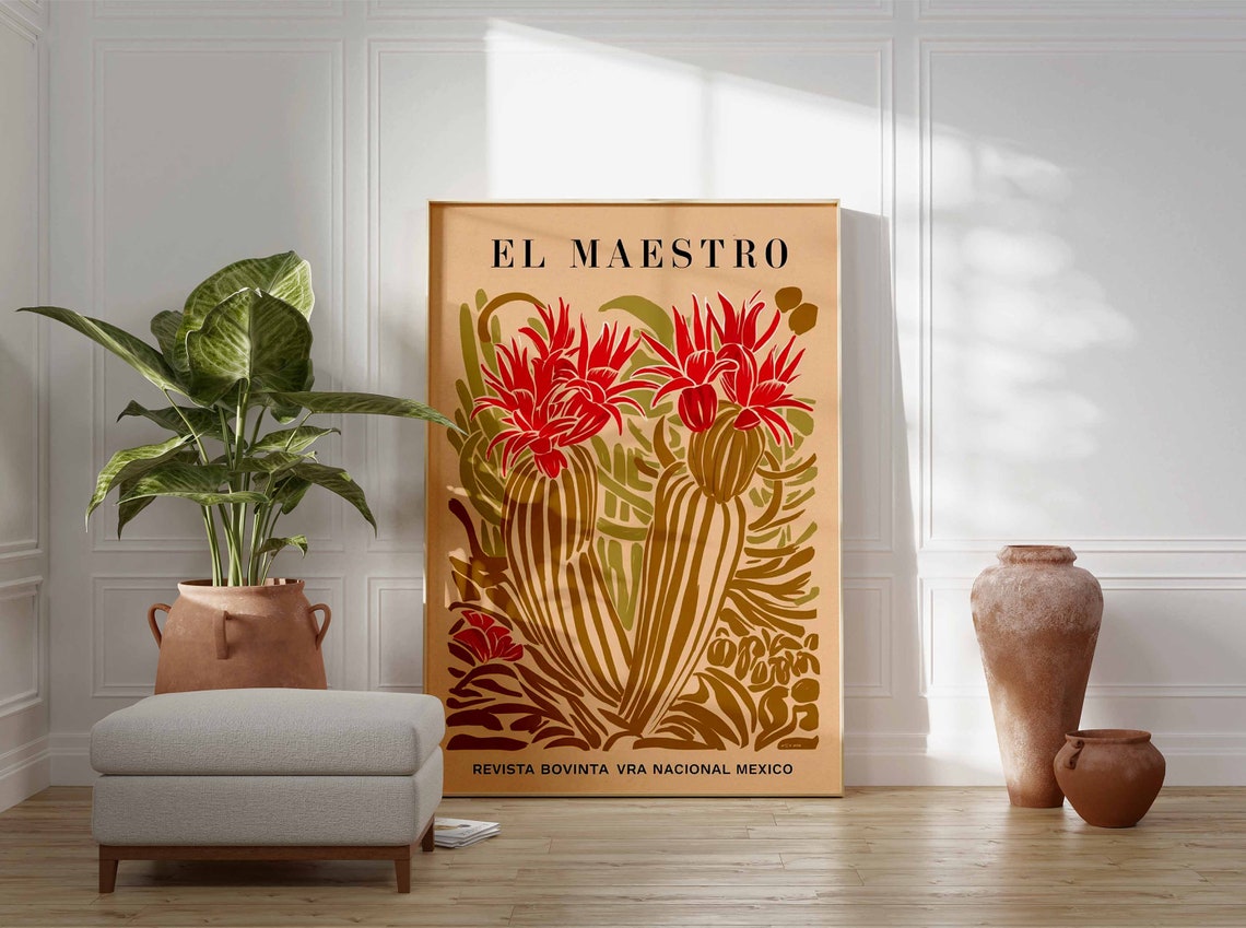 El Maestro Golden Cactus Red Blooms Art Deco Magazine Poster - Image 2
