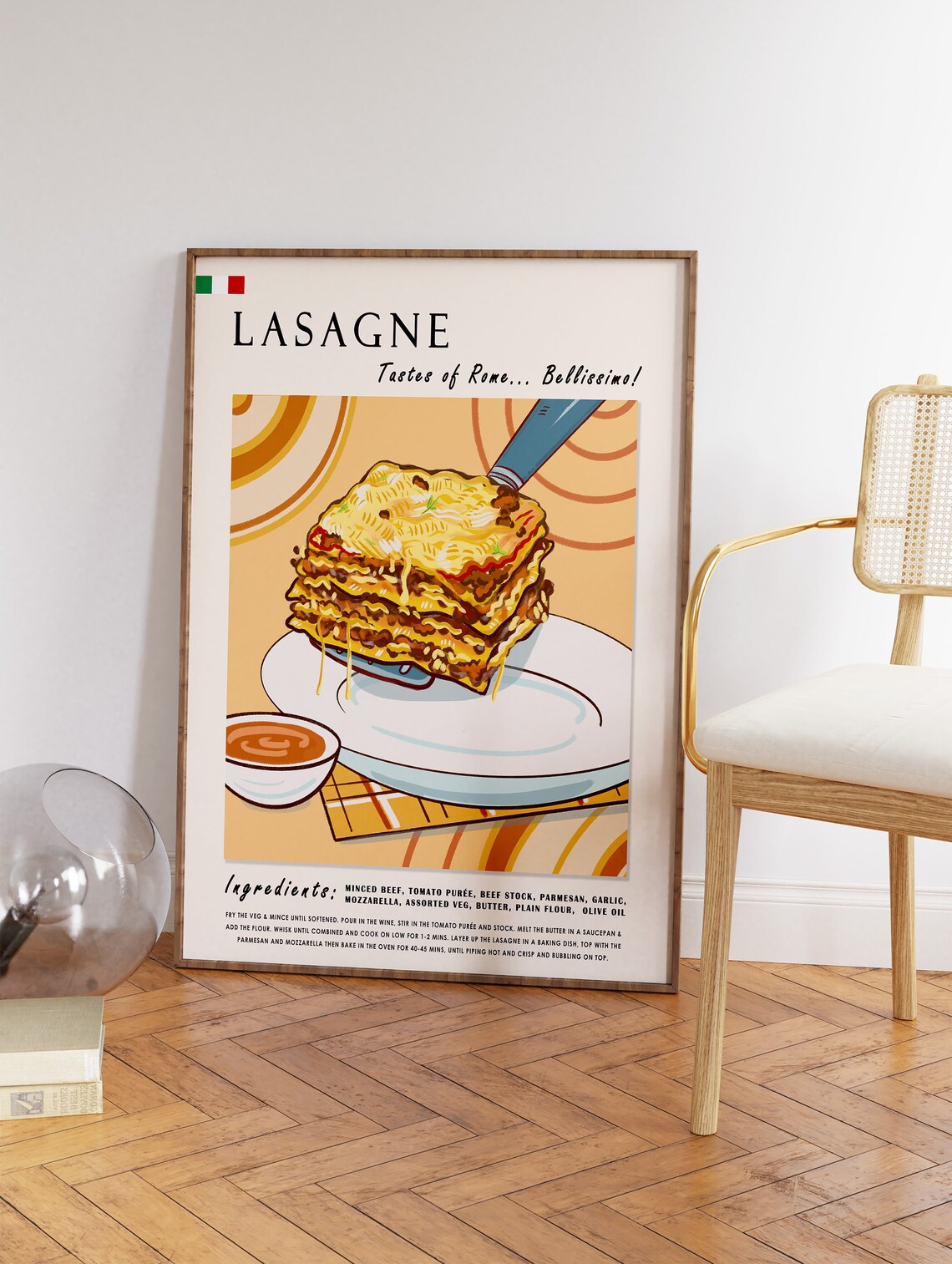Italian Lasagne Retro Kitchen Art Print, Rome - Image 3
