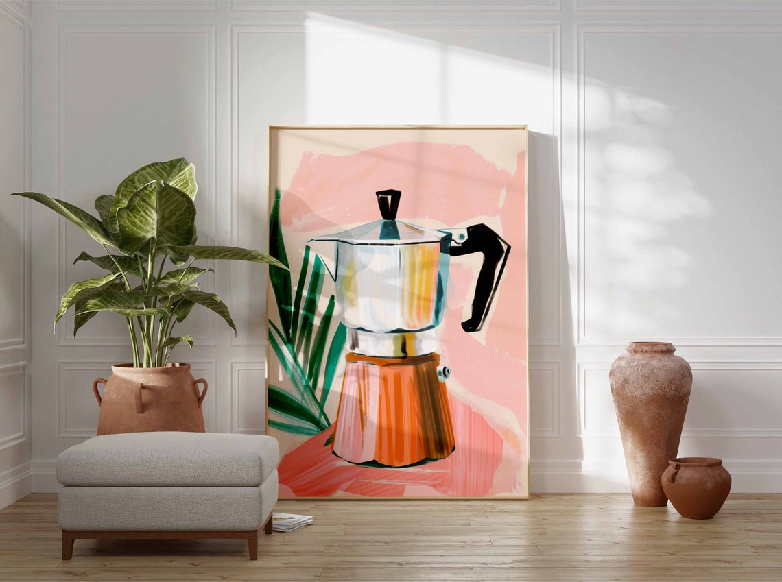Modern Moka Pot Coffee Poster Pink Pop Art Kitchen Decor Gift - Image 3