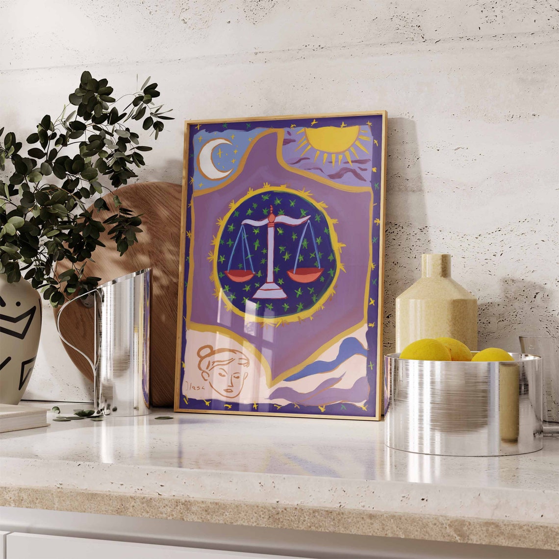 Libra Zodiac Scales Purple Gold Starry Night Sky Celestial Poster - Image 3