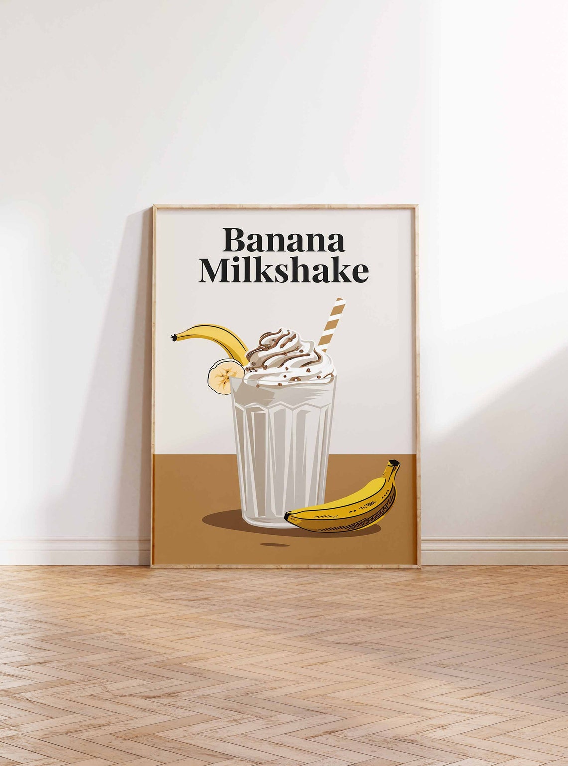 Banana Milkshake Creamy Dessert Drink Illustration Kitchen Poster - Image 2
