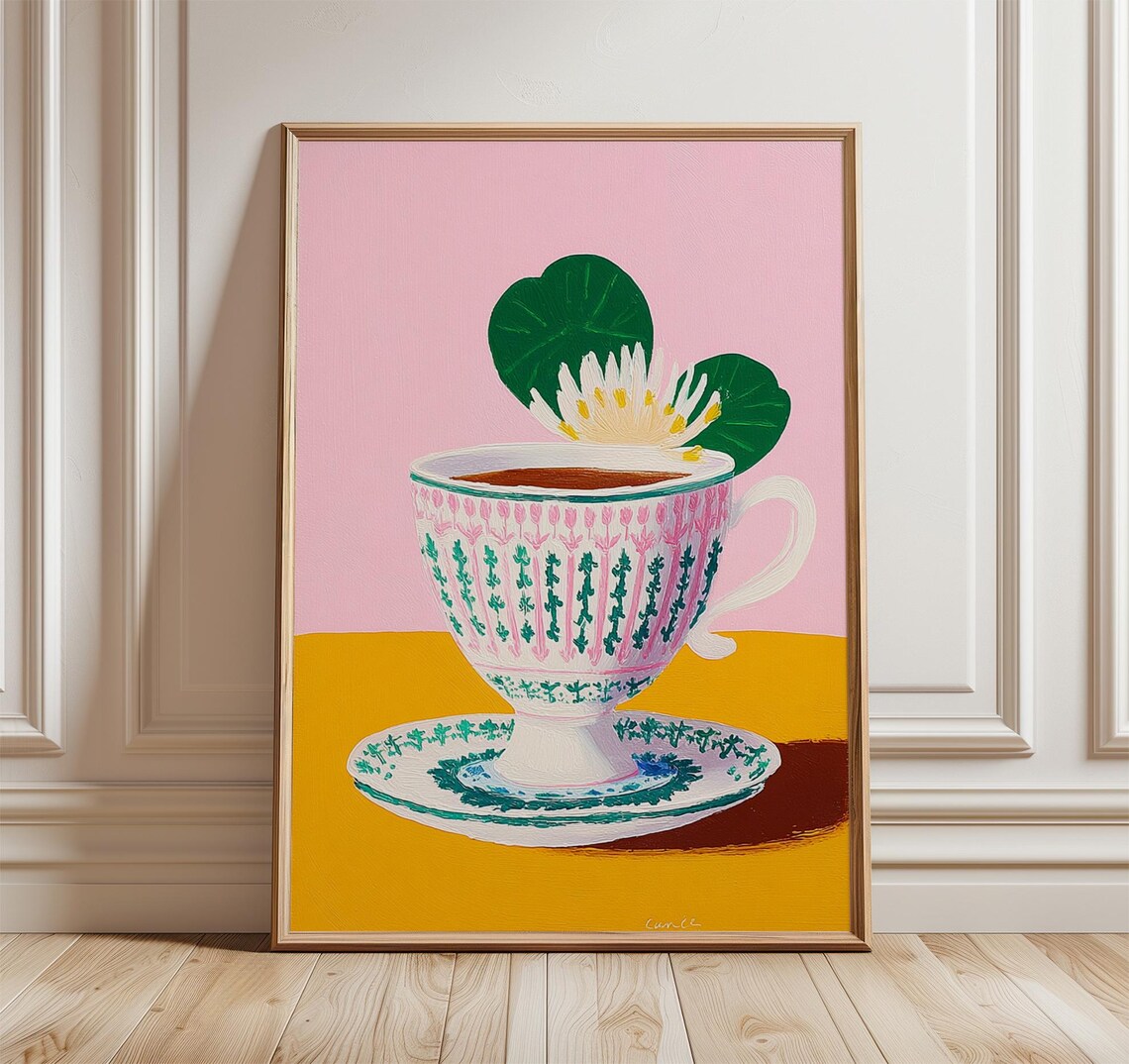 Colorful Teacup Kitchen Poster, Modern Retro Still Life