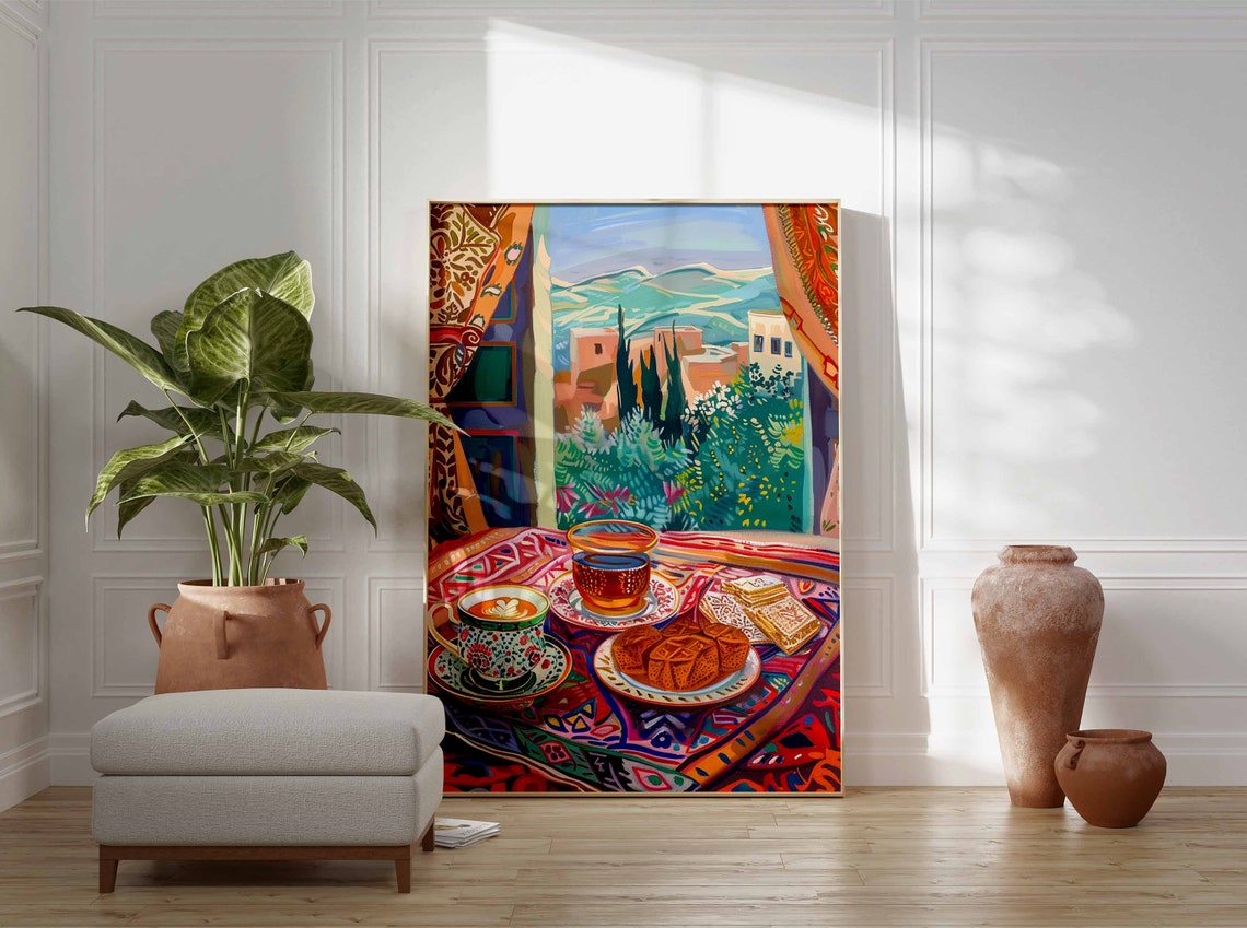 Latte Art Coffee Tea Sweet Pastries Garden Window View Art Poster - Image 3