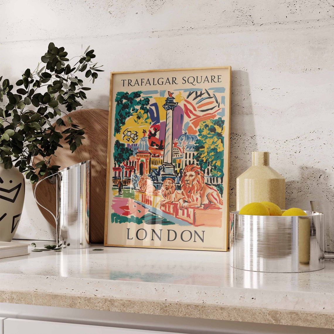 Trafalgar Square London Nelson Column Lions Colorful Art Poster - Image 3