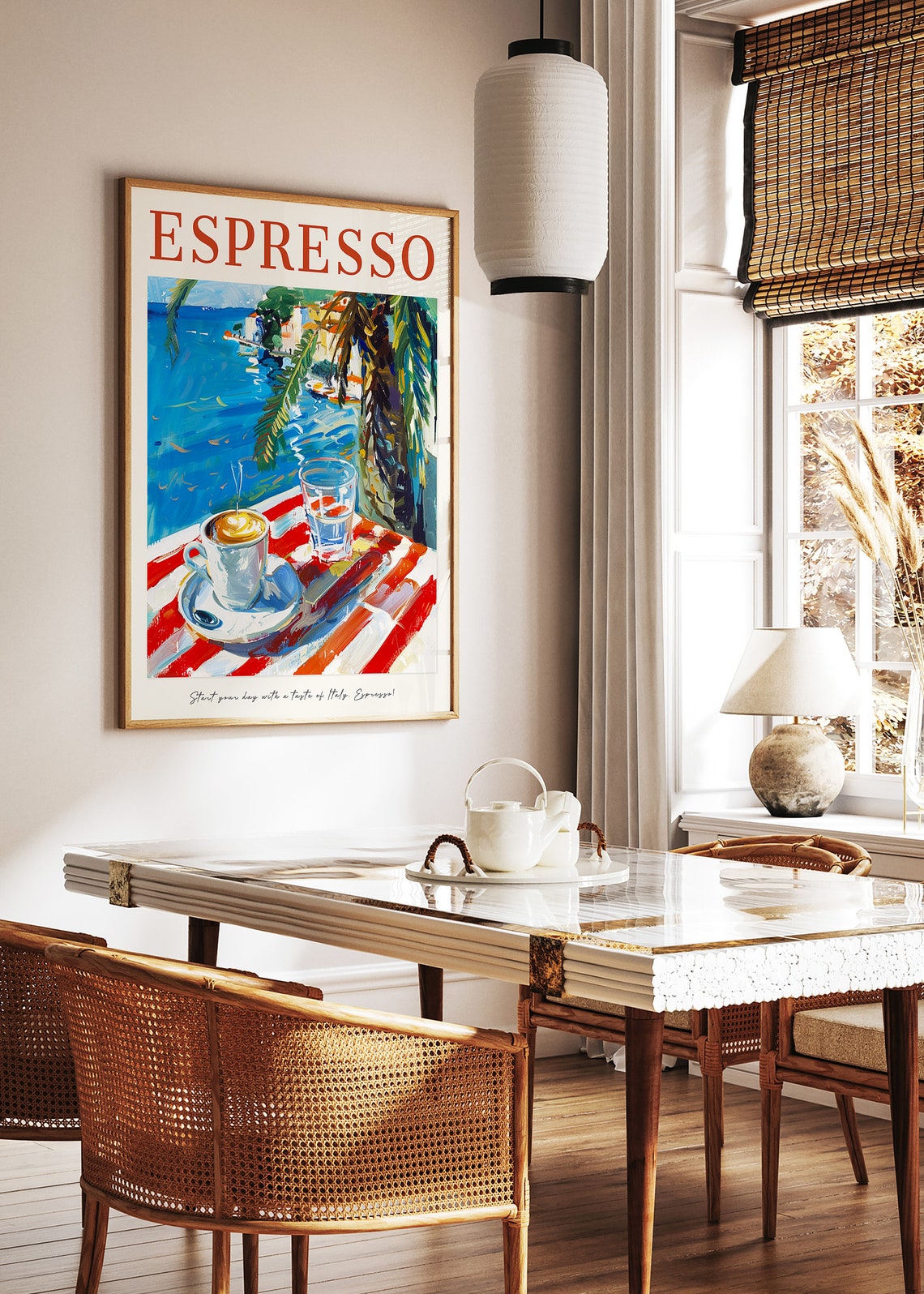 Espresso Italian Coffee Coastal Scene Vintage Kitchen Decor Poster - Image 2
