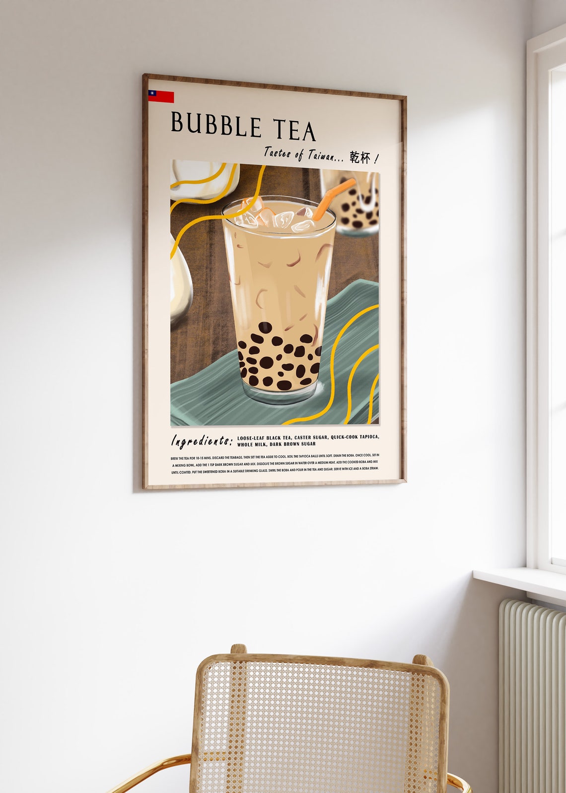 Bubble Tea Tastes of Taiwan Illustrated Recipe Kitchen Art Poster - Image 2