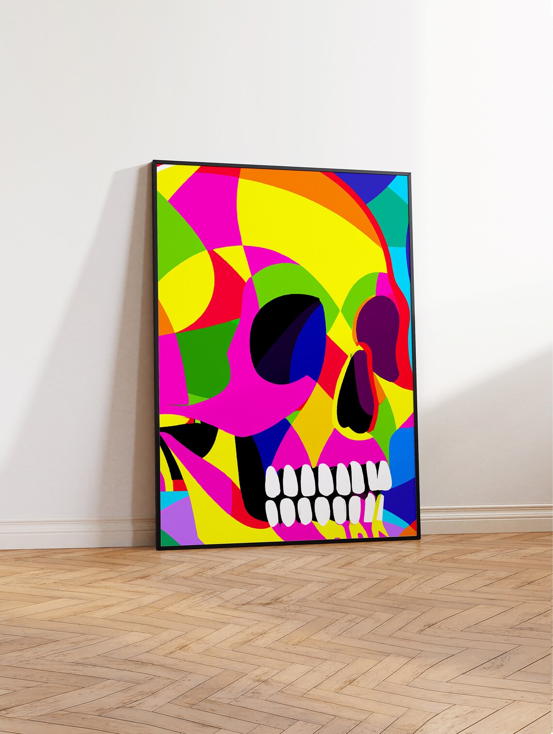 Pop Art Neon Skull Skeleton Colorful Geometric Abstract Human Form Poster - Image 2