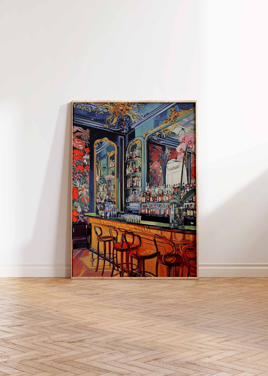 Ornate Blue Cocktail Bar Mirror Botanical Interior Art Print - Image 2