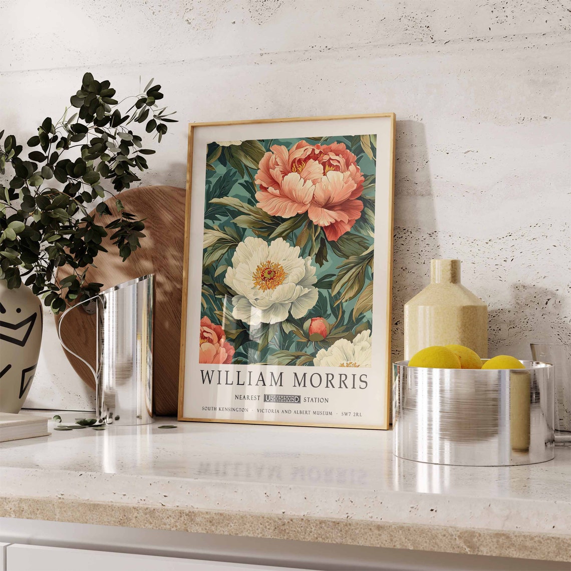 William Morris Vintage Peony Blossom Floral Botanical Museum Poster
