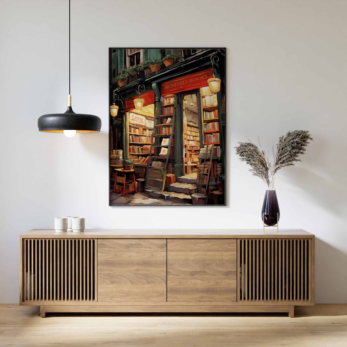 Rosehill Books Vintage Bookshop Storefront Cozy Library Wall Print - Image 3