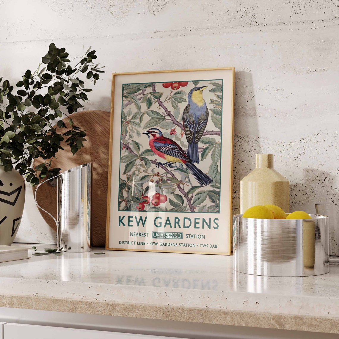 Kew Gardens Vintage Birds Cherry Branch Art Nostalgic Poster - Image 2