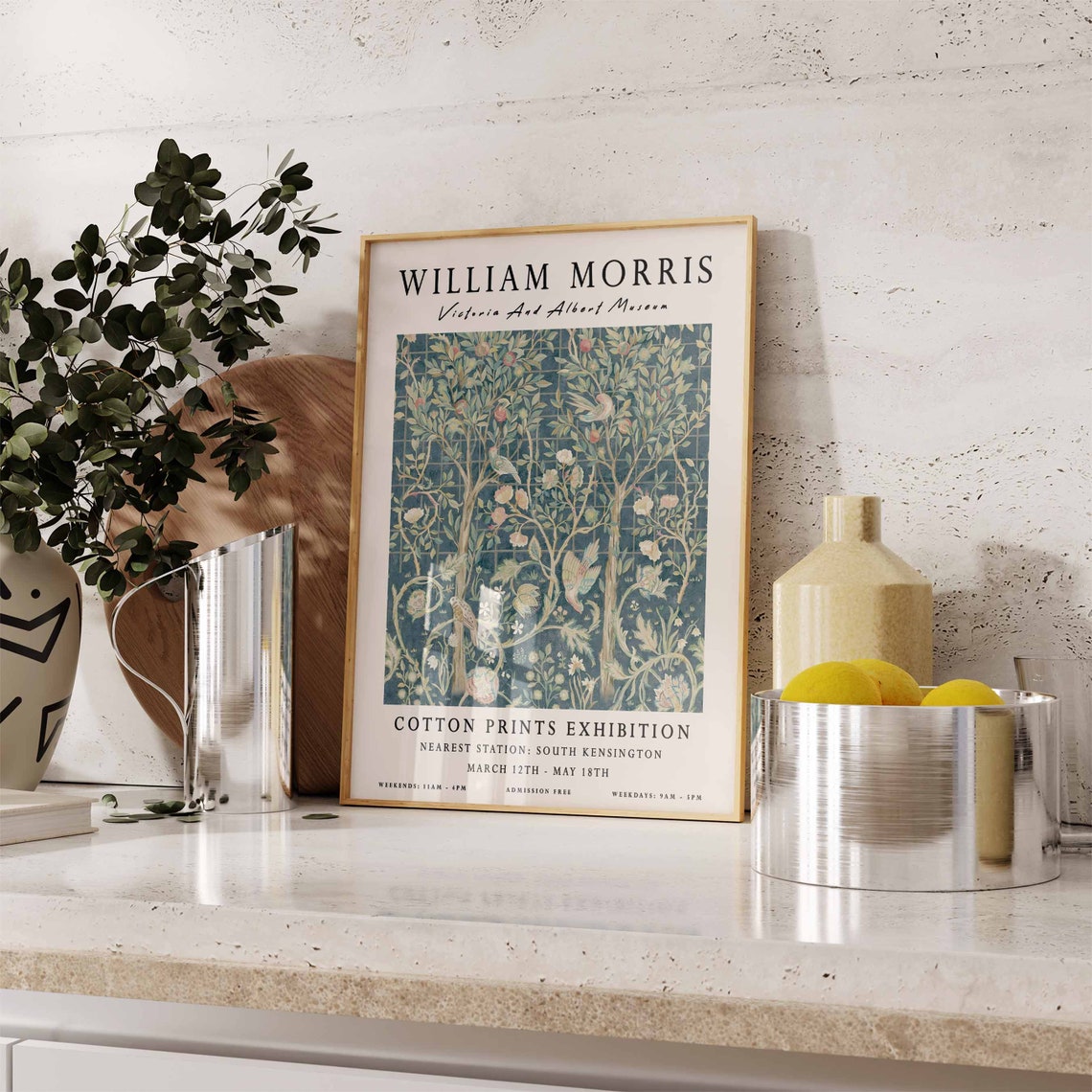 William Morris Cotton Prints Exhibition Trellis Birds Poster - Image 2