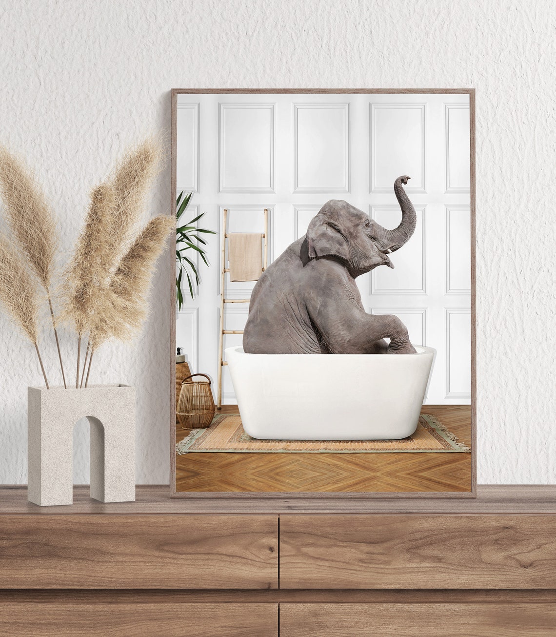 Elephant Sitting in Bathtub Funny Bathroom Animal Art Poster - Image 2