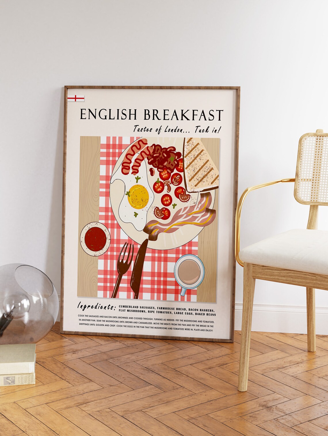 English Breakfast Full English Fry Up Kitchen Recipe Art Poster - Image 3