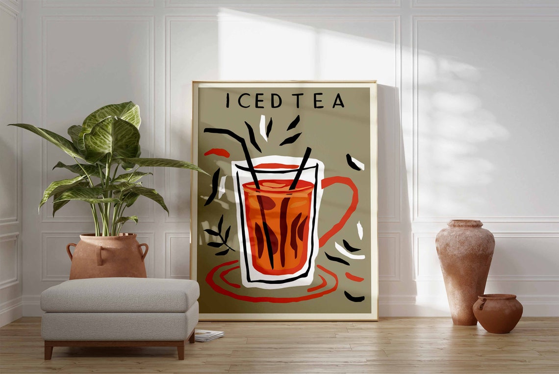 Iced Tea Orange Glass Mug Sage Retro Mid Century Kitchen Poster - Image 3