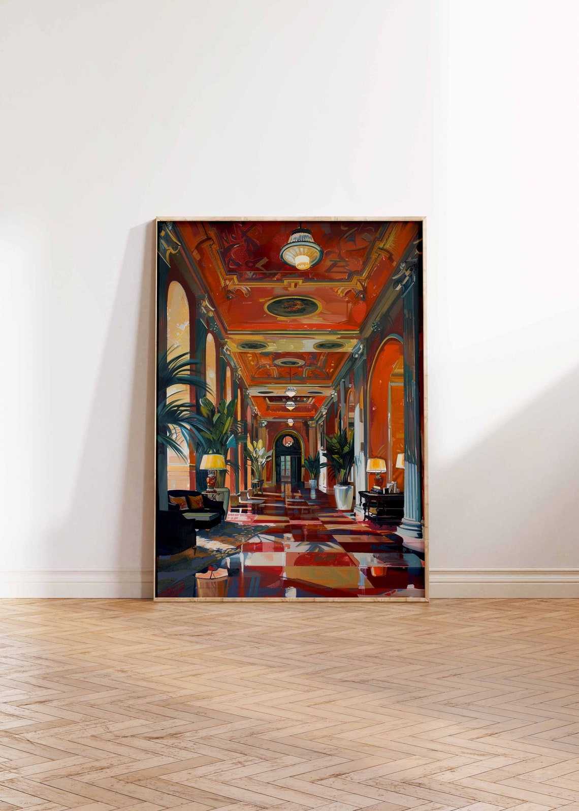 Luxury Hotel Grand Lobby Red Ceiling Opulent Interior Art Poster - Image 2