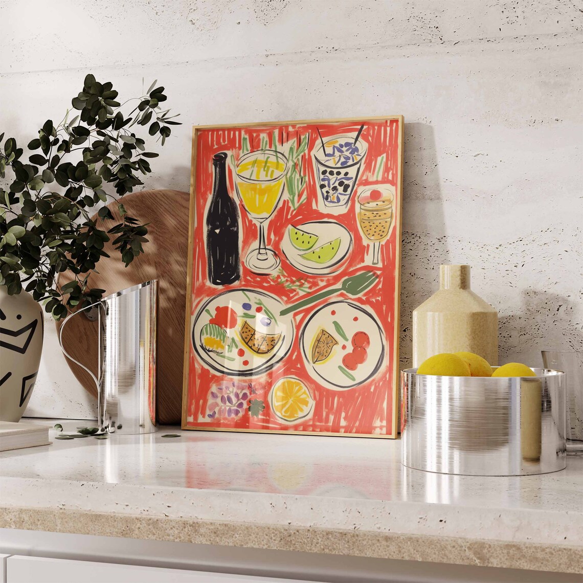 Dinner Table Food Illustration, Vintage Kitchen Poster - Image 2