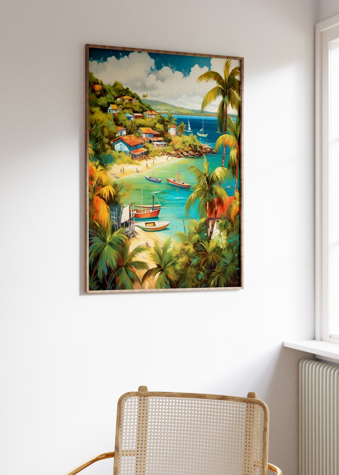 Caribbean Tropical Bay Colorful Seaside Village Houses Wall Art - Image 3