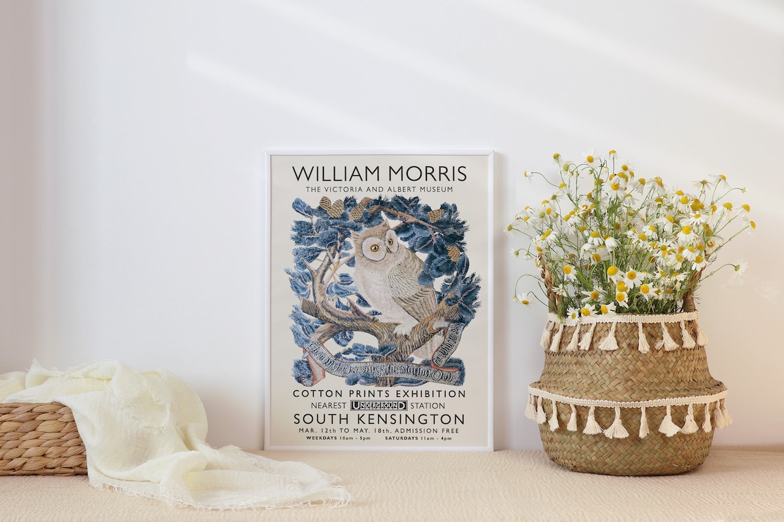 William Morris Floral Owl Vintage Art Print - Image 2