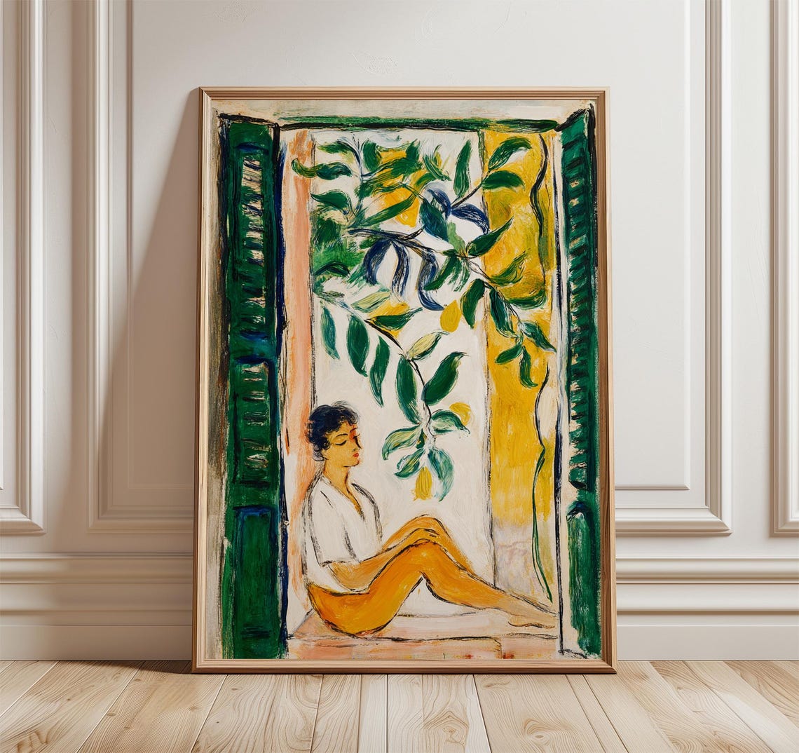 Woman by Green Window Fauvist Painting Poster Lemon Tree Decor Art