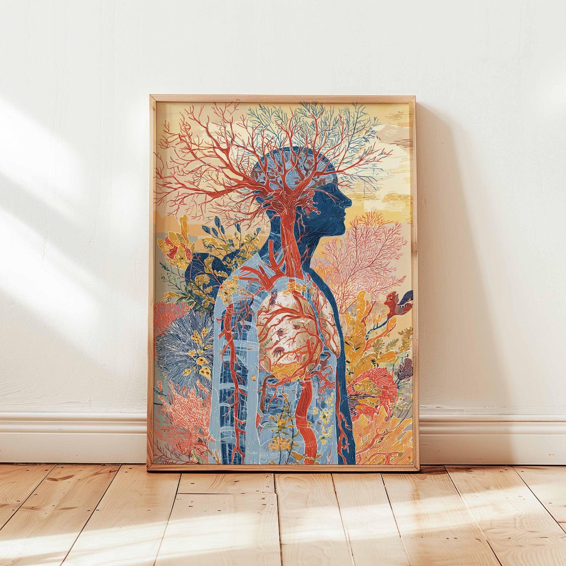 Human Silhouette Tree Branches Anatomy Botanical Art Print Decor
