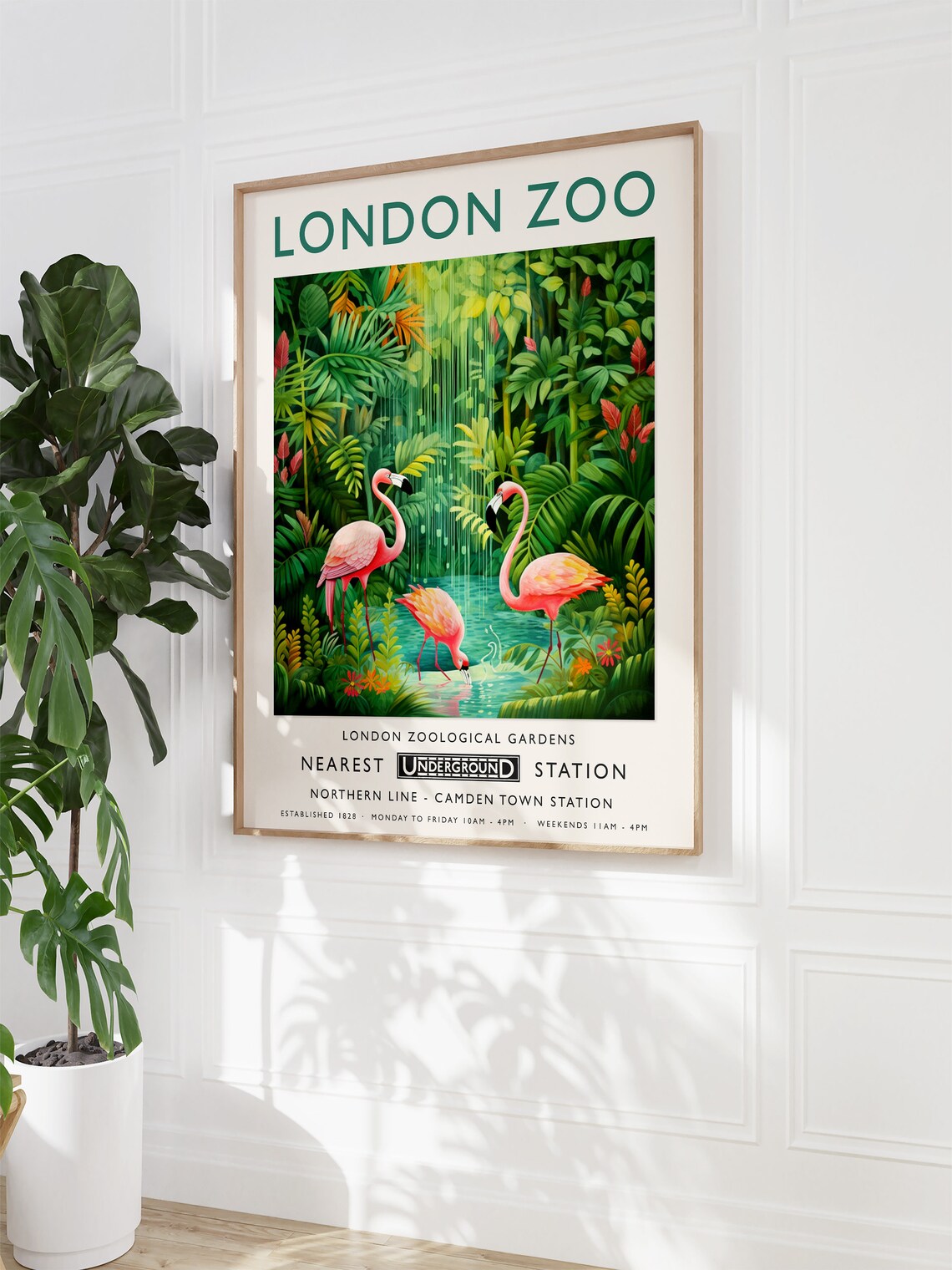 London Zoo Flamingo Art Print, Tropical Jungle Decor - Image 3