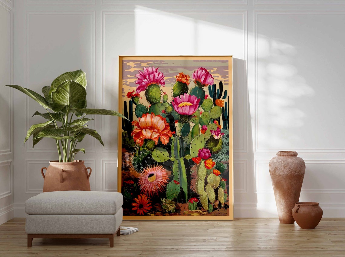 Prickly Pear Cactus Pink Blooms Vintage Botanical Art Poster - Image 2