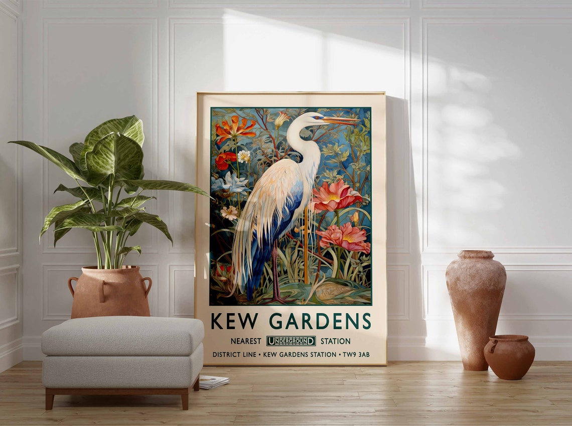 Kew Gardens Heron Poppies Vintage Underground Botanical Poster - Image 3