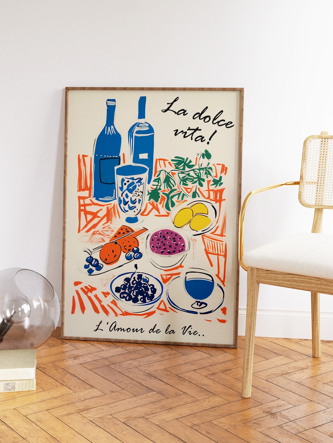La Dolce Vita Retro Food Poster with Wine Bottles and Dinner Party Art - Image 2