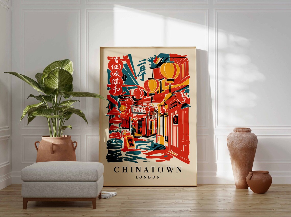 Chinatown London Red Lantern Festival Street Scene Art Poster - Image 3