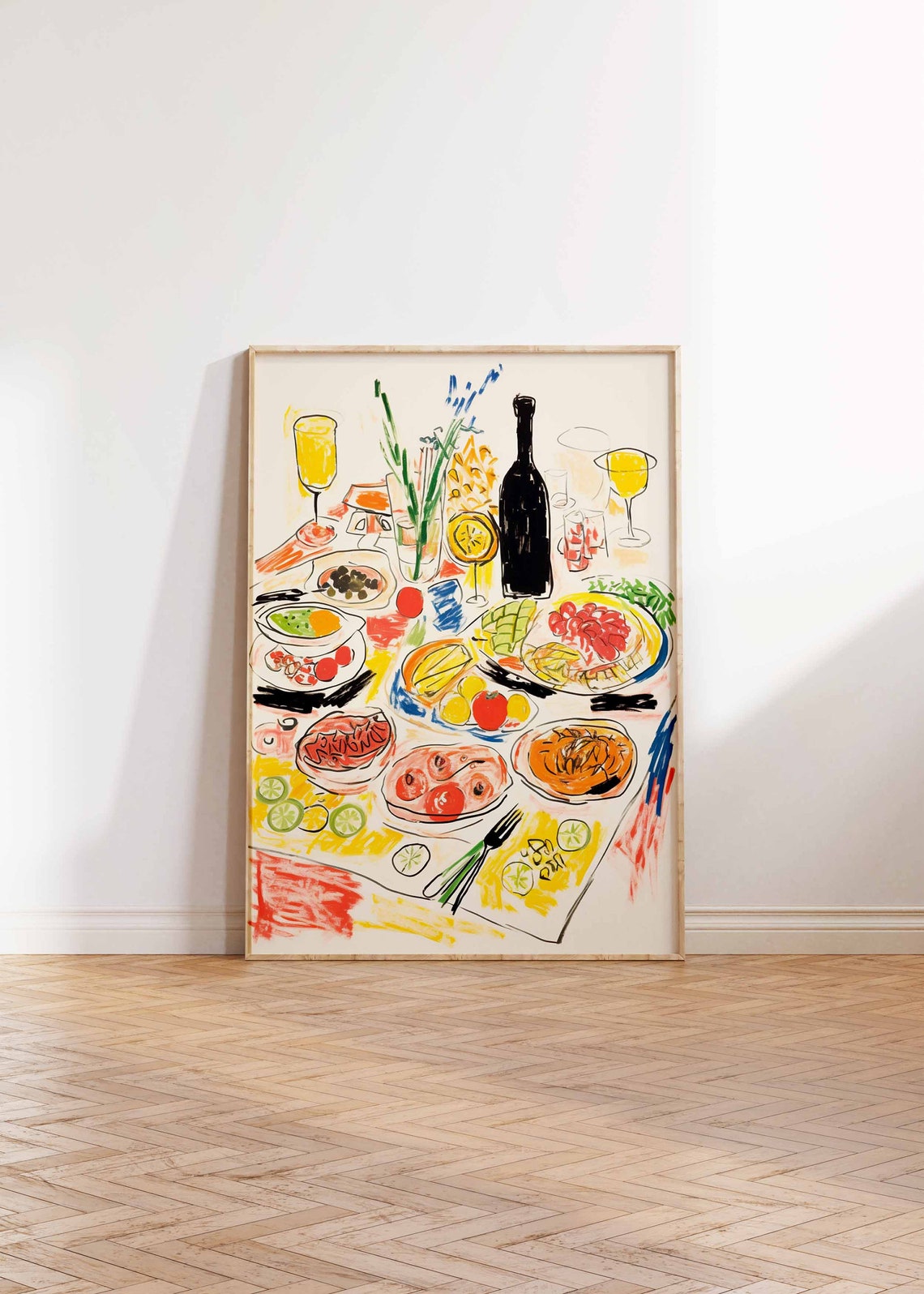 Italian Dinner Table Feast Food Still Life Abstract Kitchen Art Poster - Image 2