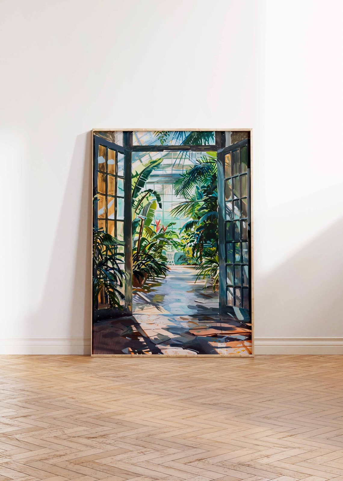 Open Glass Doors Tropical Conservatory Sunlit Garden Art Poster - Image 3