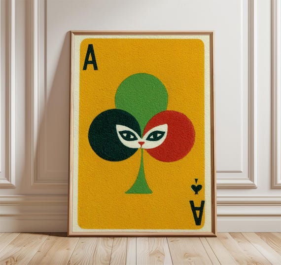 Mid Century Playing Card Poster Abstract Ace Of Clubs Art Print Retro Minimalist Wall Vintage Modern Graphic Decor