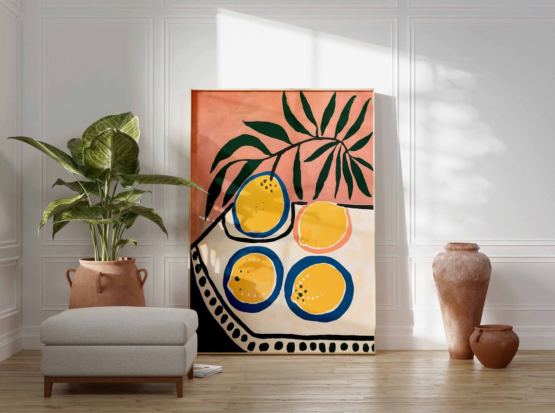 Pink Lemon Still Life Citrus Fruit Retro Kitchen Wall Art Decor - Image 3