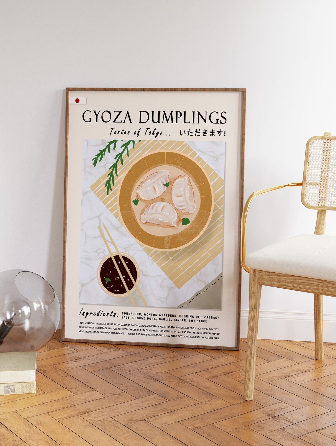 Japanese Gyoza Dumplings Tastes of Tokyo Recipe Poster Kitchen Art - Image 3
