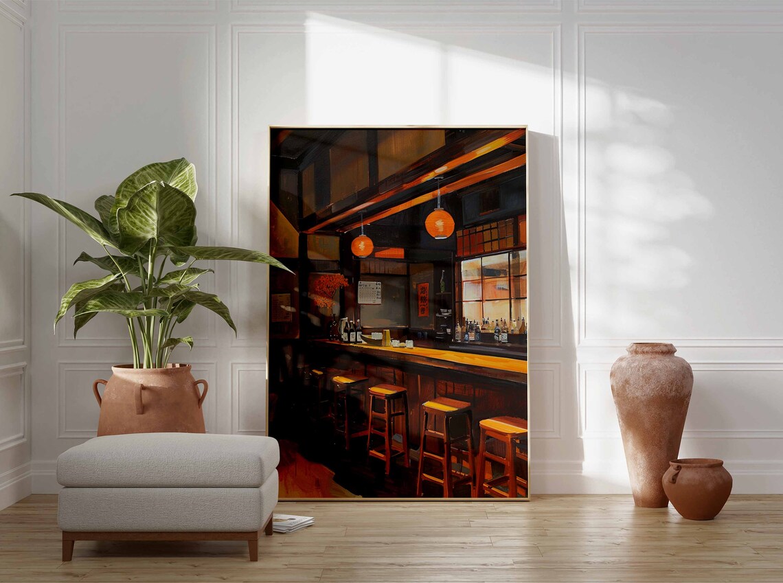 Japanese Izakaya Bar Interior Painting Lanterns Tokyo Night Poster - Image 3