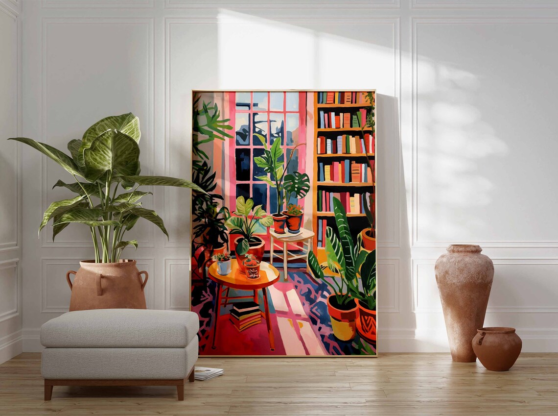Colorful Bookshop Reading Corner Plants Library Painting Poster Bookish - Image 2