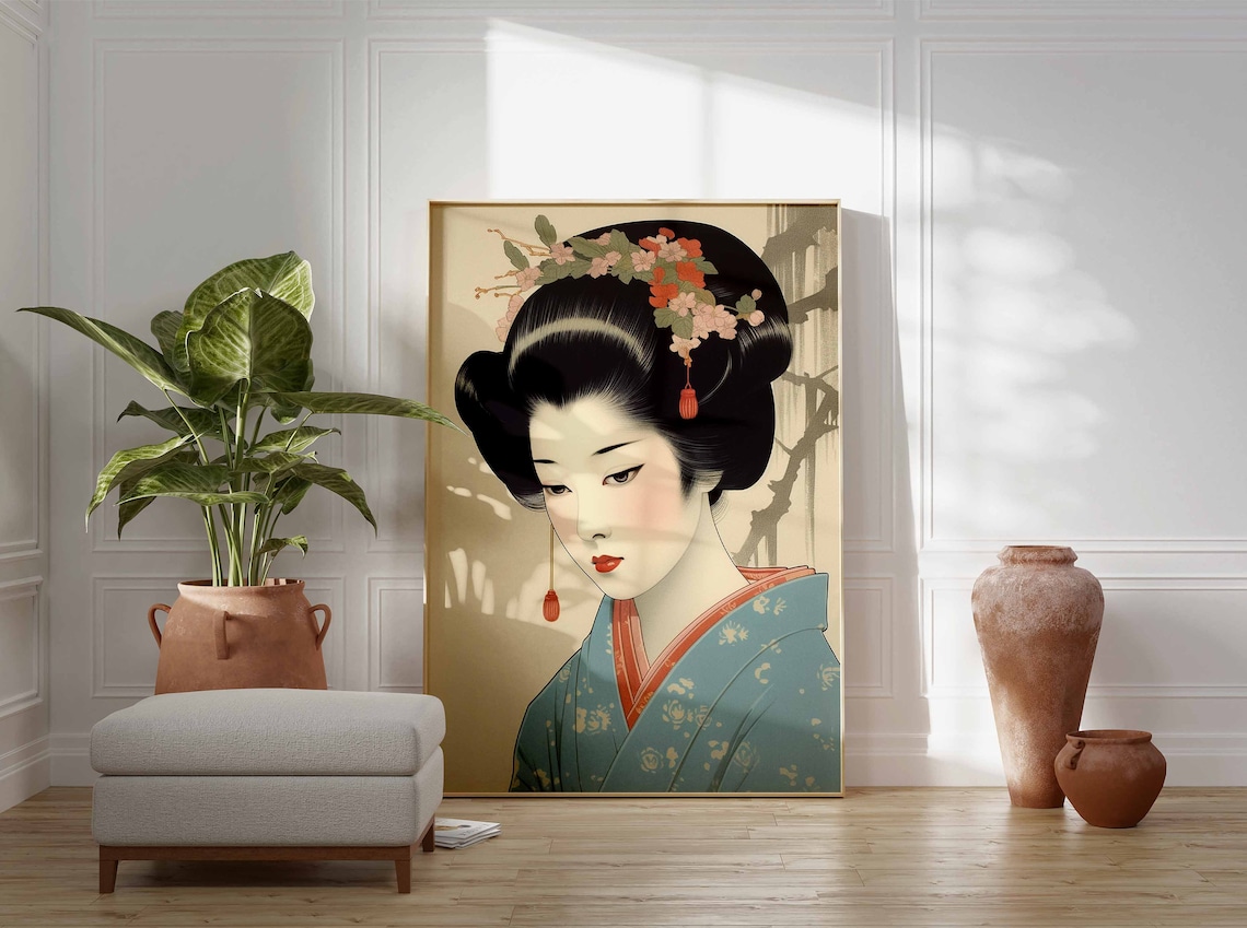 Japanese Geisha Ukiyo-E Art Print, Traditional Decor - Image 2
