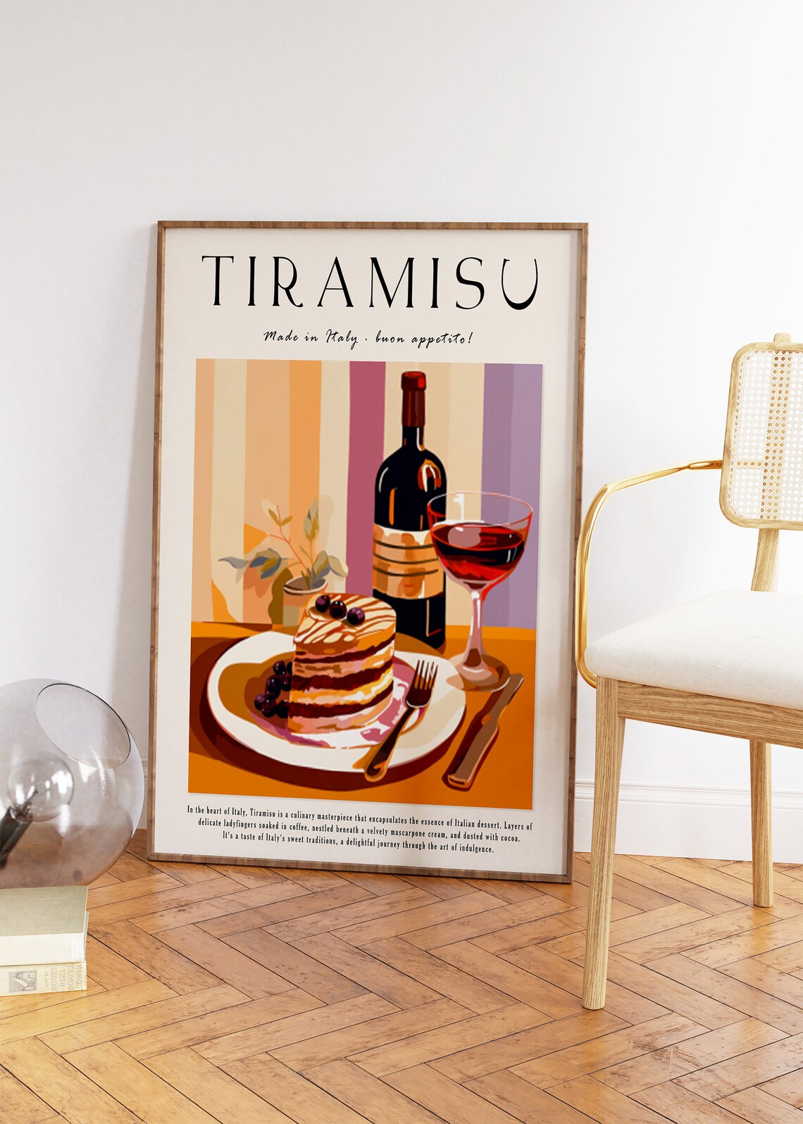 Italian Tiramisu Made in Italy Dessert Wine Illustration Poster - Image 3