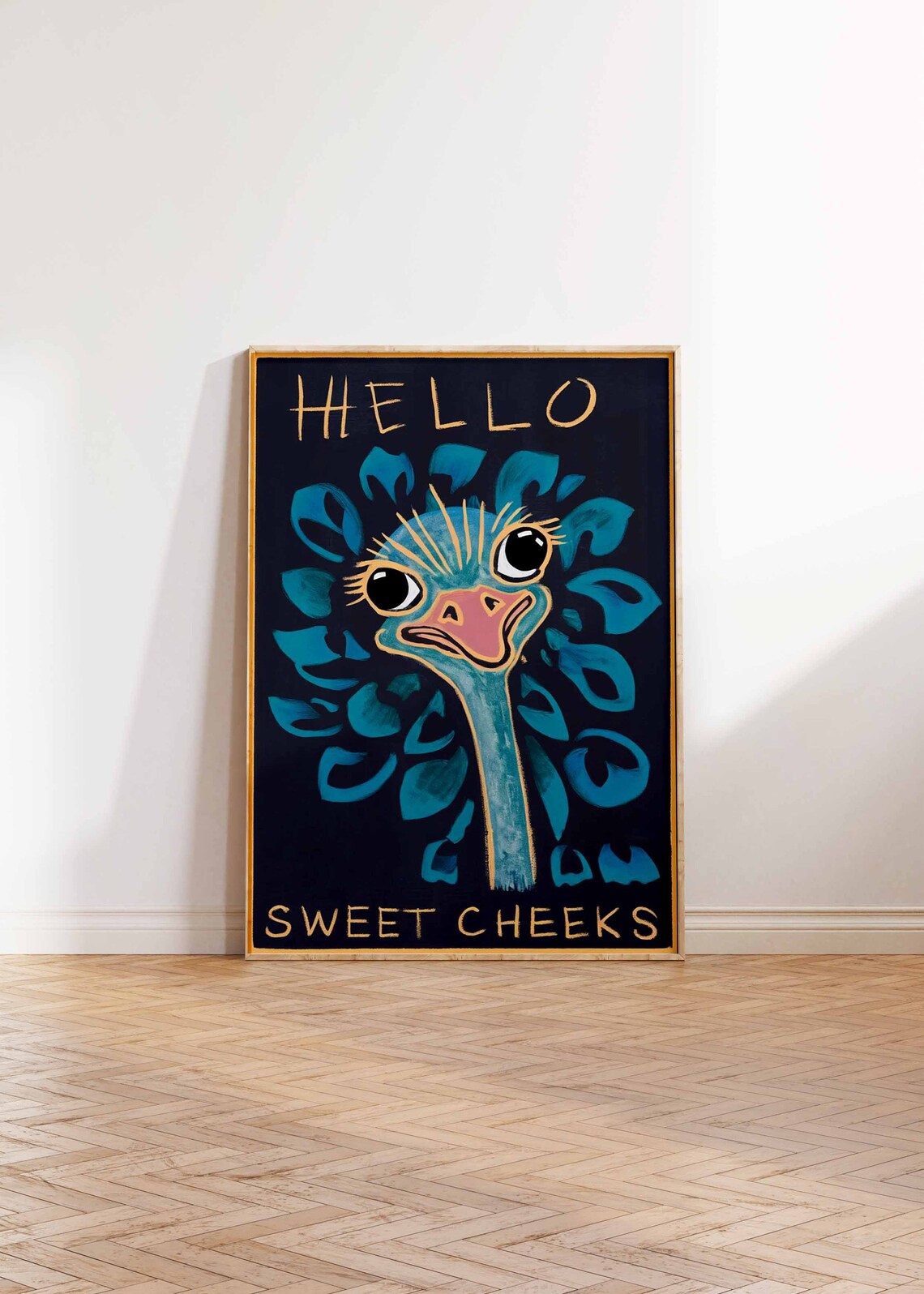 Hello Sweet Cheeks Ostrich Funny Animal Quote Black Gold Wall Art - Image 3
